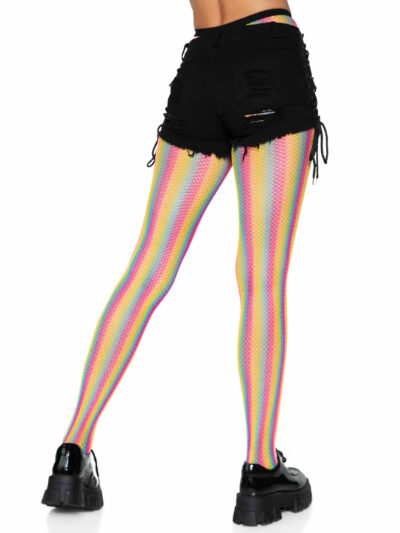 Neon Rainbow Striped Fishnet Tights