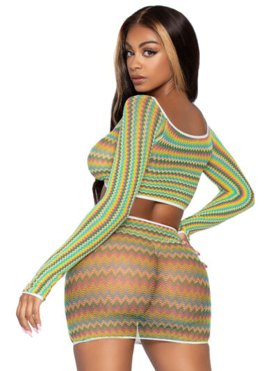 2pc Zig Zag Net Crop Top & Mini Dress