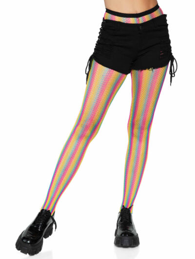 Neon Rainbow Striped Fishnet Tights